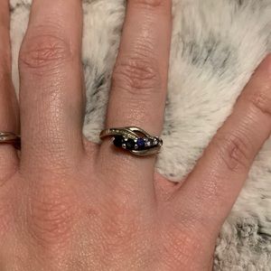 .925 Sterling Silver Sapphire and Aqua Marine Gemstone Ring